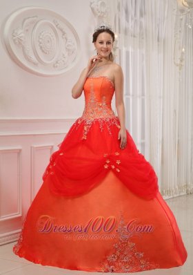 Taffeta and Tulle Orange Red Quinceanera Dress Appliques