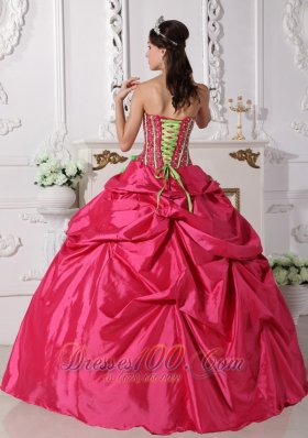 Beading and Flowers Hot Pink Taffeta Quinceanera Dress