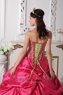 Beading and Flowers Hot Pink Taffeta Quinceanera Dress