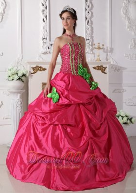 Beading and Flowers Hot Pink Taffeta Quinceanera Dress