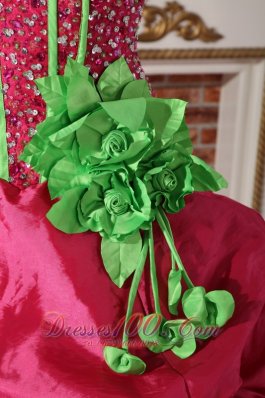 Beading and Flowers Hot Pink Taffeta Quinceanera Dress