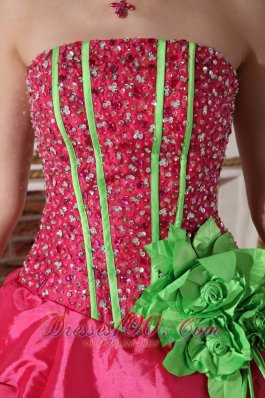 Beading and Flowers Hot Pink Taffeta Quinceanera Dress