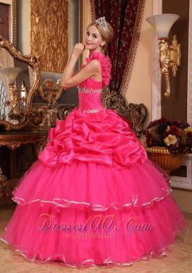 One Shoulder Hot Pink Quinceanera Dress Beading and Pick-ups