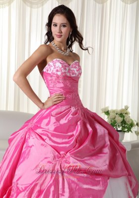 Appliques Pink and White Ball Gown Taffeta Quinceanera Dress