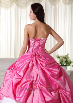 Appliques Pink and White Ball Gown Taffeta Quinceanera Dress