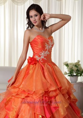 Orange Organza Appliques and Ruffles Quinceanera Dress