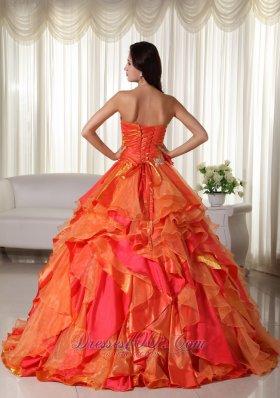 Orange Organza Appliques and Ruffles Quinceanera Dress