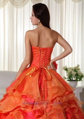 Orange Organza Appliques and Ruffles Quinceanera Dress