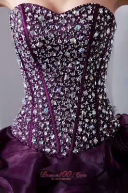 Organza Dark Purple Princess Beading and Ruffles Quinceanea Dress