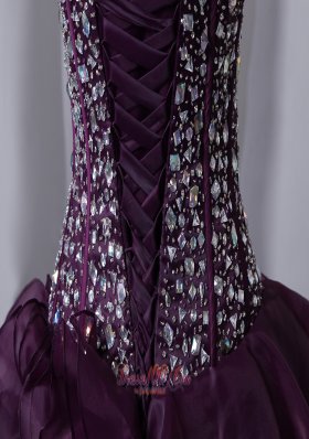 Organza Dark Purple Princess Beading and Ruffles Quinceanea Dress