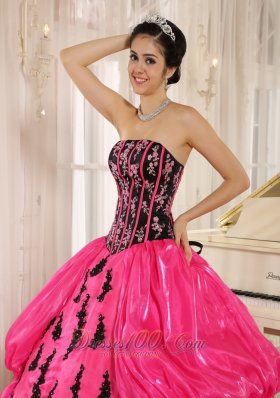 Hot Pink Embroidery Decorate Organza for Quinceanera Dress