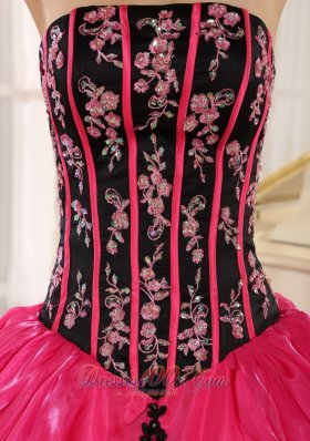 Hot Pink Embroidery Decorate Organza for Quinceanera Dress