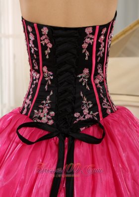 Hot Pink Embroidery Decorate Organza for Quinceanera Dress