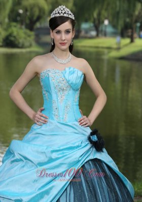 Beaded Aqua Blue Taffeta 2013 Quinceanera Dress On Sale