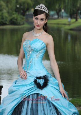 Beaded Aqua Blue Taffeta 2013 Quinceanera Dress On Sale