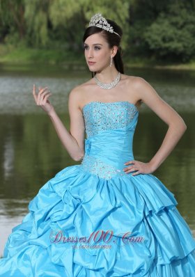 Discount Taffeta Quinceanera Dress Aqua Blue With Beading Decorate