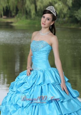 Discount Taffeta Quinceanera Dress Aqua Blue With Beading Decorate