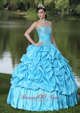 Discount Taffeta Quinceanera Dress Aqua Blue With Beading Decorate