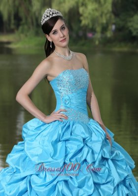 Discount Taffeta Quinceanera Dress Aqua Blue With Beading Decorate