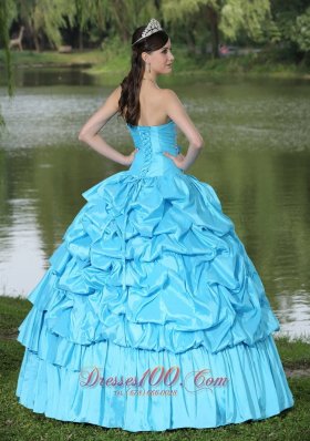 Discount Taffeta Quinceanera Dress Aqua Blue With Beading Decorate