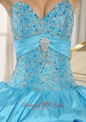 Beaded and Pick-ups for Aqua Blue and White 15 Dress Ruffled Layers