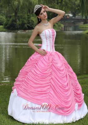 Quinceanera Dress With Pick-ups Rose Pink Chiffon Satin