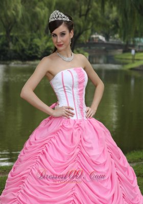 Quinceanera Dress With Pick-ups Rose Pink Chiffon Satin