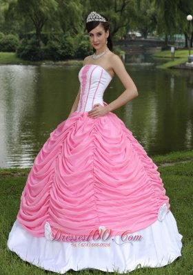 Quinceanera Dress With Pick-ups Rose Pink Chiffon Satin