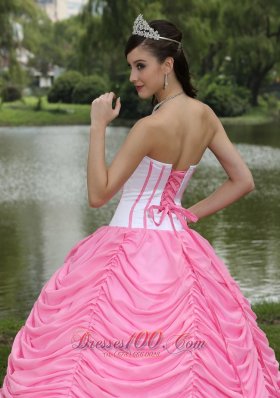 Quinceanera Dress With Pick-ups Rose Pink Chiffon Satin