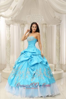 Aqua Organza One Shoulder Embroidery Quinceanera Dress