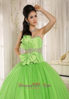 Beaded Bowknot Organza for Spring Green Quinceanera Dress