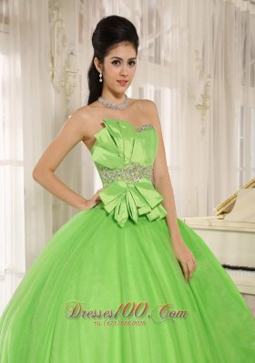 Beaded Bowknot Organza for Spring Green Quinceanera Dress