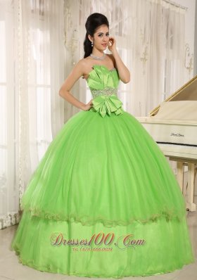 Beaded Bowknot Organza for Spring Green Quinceanera Dress