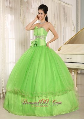 Beaded Bowknot Organza for Spring Green Quinceanera Dress