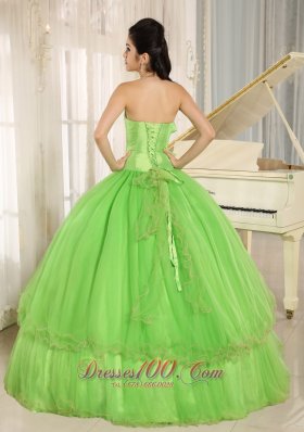 Beaded Bowknot Organza for Spring Green Quinceanera Dress