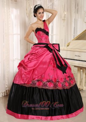 One Shoulder Coral Red Quinceanera Dress With Bowknot and Appliques