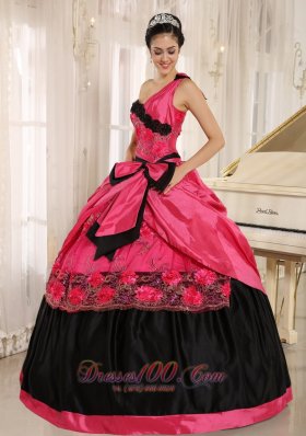 One Shoulder Coral Red Quinceanera Dress With Bowknot and Appliques