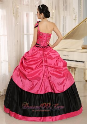 One Shoulder Coral Red Quinceanera Dress With Bowknot and Appliques