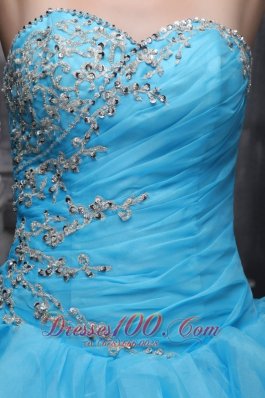 Taffeta and Organza Beading and Appliques Aqua Blue Quinceanera Dress