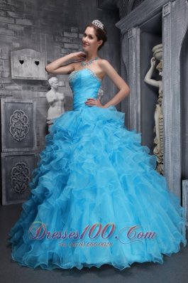 Taffeta and Organza Beading and Appliques Aqua Blue Quinceanera Dress