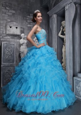 Taffeta and Organza Beading and Appliques Aqua Blue Quinceanera Dress