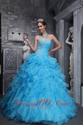 Taffeta and Organza Beading and Appliques Aqua Blue Quinceanera Dress