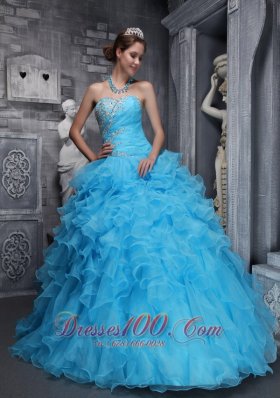 Taffeta and Organza Beading and Appliques Aqua Blue Quinceanera Dress