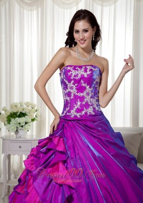 Strapless Purple Taffeta Appliques Quinceanera Dress Wholesale