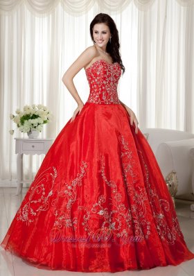 Sweetheart Red Organza Beading and Embroidery Sweet 16 Dresses