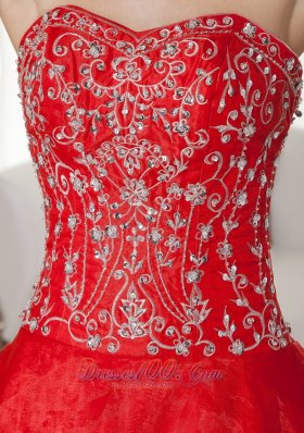 Sweetheart Red Organza Beading and Embroidery Sweet 16 Dresses