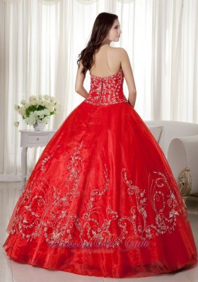 Sweetheart Red Organza Beading and Embroidery Sweet 16 Dresses