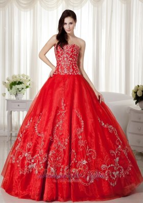 Sweetheart Red Organza Beading and Embroidery Sweet 16 Dresses