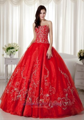 Sweetheart Red Organza Beading and Embroidery Sweet 16 Dresses