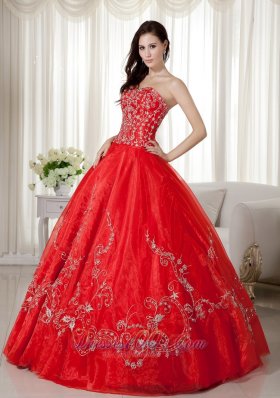 Sweetheart Red Organza Beading and Embroidery Sweet 16 Dresses